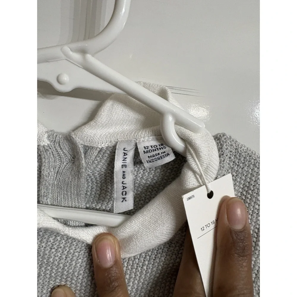 Jane and Jack Baby Knit Romper Gray White Collar Long Sleeve One-Piece‎